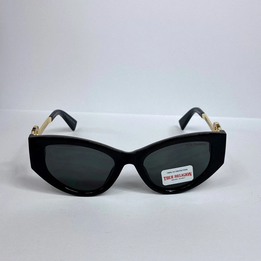 True Religion Sunglasses Cat Eye Black Gold TR93421-D1B-S OS Horseshoe Bling NEW